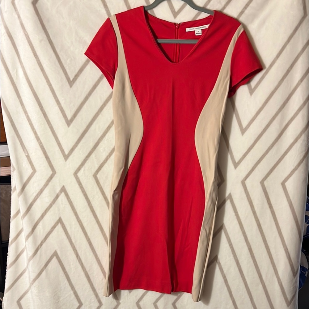 Diane Von Furstenberg Red and Light Tan Dress